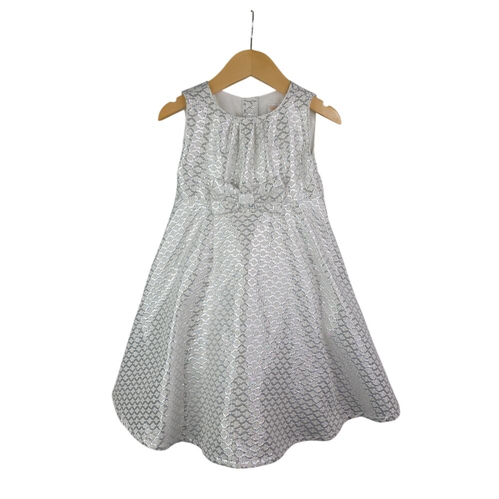 Gymboree Girls Cream Silver Jacquard Formal Special Occasion Dress 3T Wedding